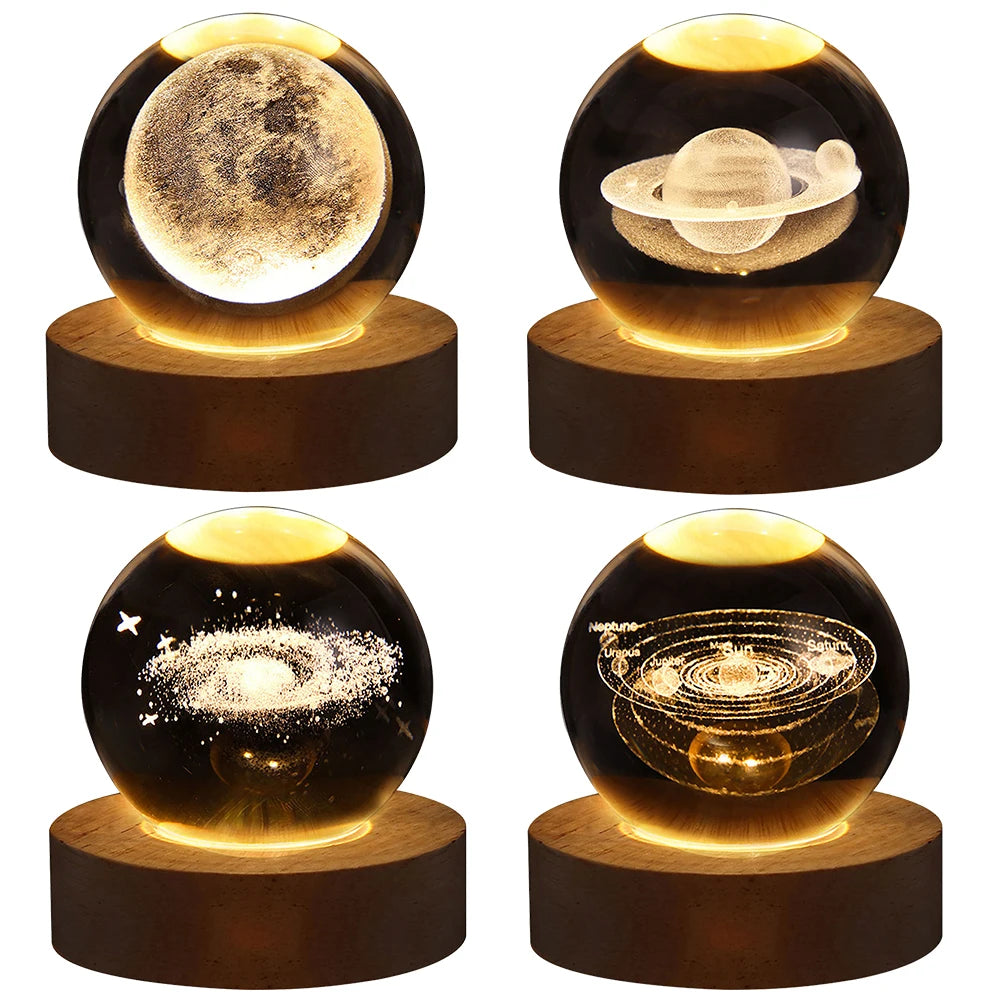 3D Crystal Galaxy Lamp with USB Night Light