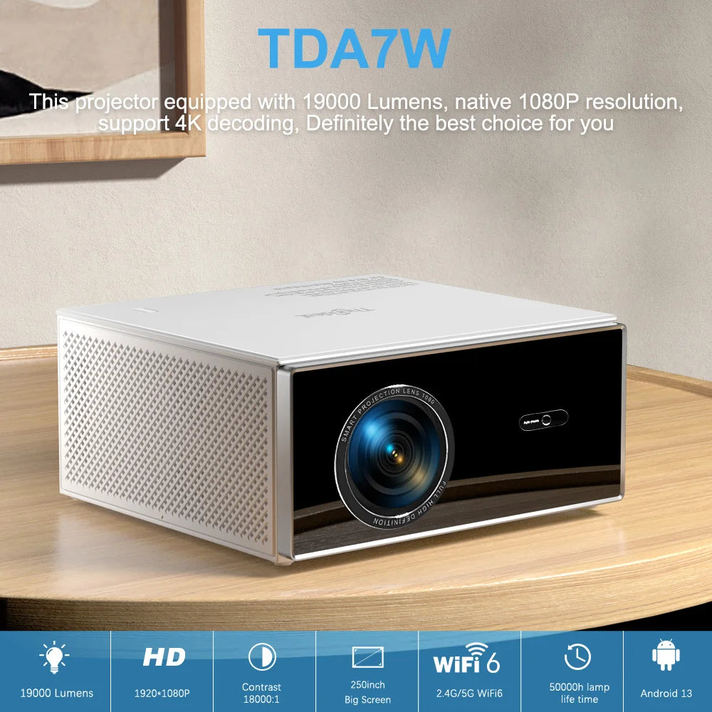 TDA7 2K/4K Projector, Android 13, WiFi 6, 2GB/32GB, Home Theater