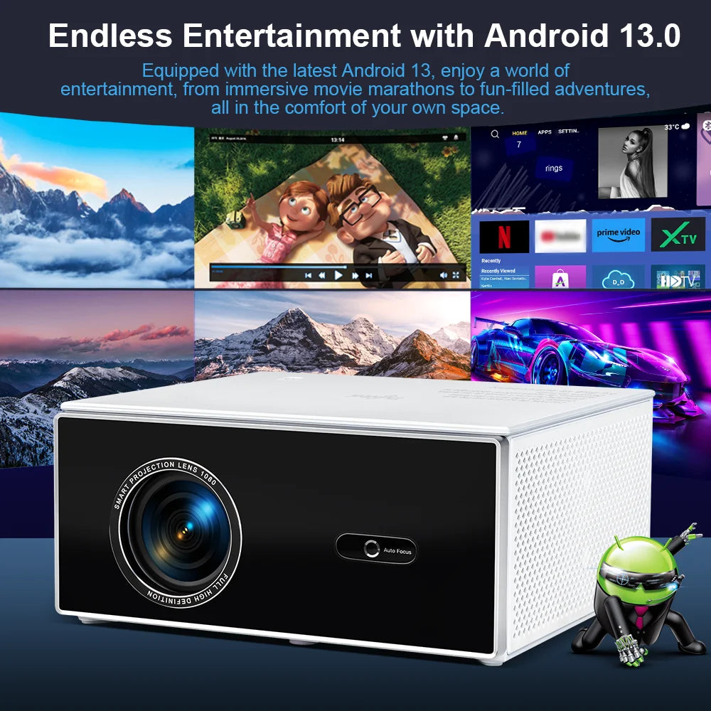 TDA7 2K/4K Projector, Android 13, WiFi 6, 2GB/32GB, Home Theater