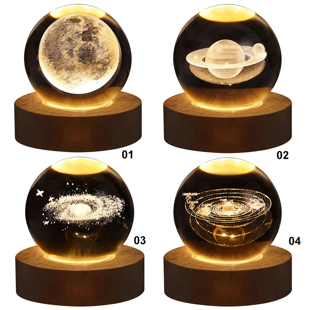 3D Crystal Galaxy Lamp with USB Night Light